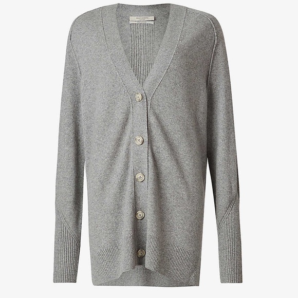 AllSaints Ivana Cashmere Blend Cardigan in Grey - Picture 2 of 8